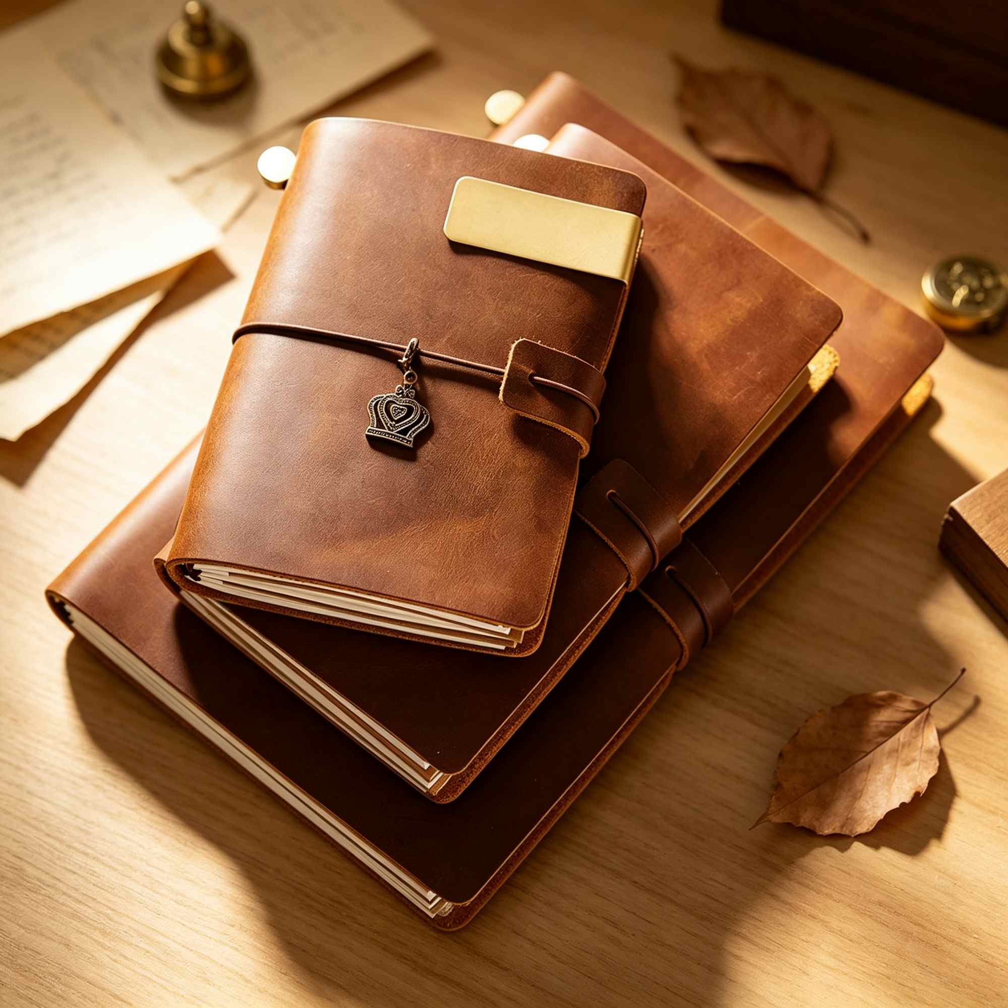 Vintage Leather Journal Notebook - Diário de viagem em couro Crazy